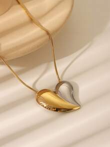 一套优雅的双色18K镀金不锈钢心形首饰套装，适合女性日常佩戴，或作为情人节/节日礼物。 - 金黃色 - 查看 3