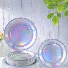 100/50/30/20/10pcs 7inch/9inch Disposable Plates, Thick Paper Plates, Leak-Proof, 3-Second Cleanup, Party/Camping/Household, Reusable, Cake Plates, Birthday Party, Graduation, Christmas, Thanksgiving, Halloween Tableware - Silver - View 1