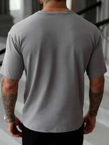 GOLDREDY Herren Mode V-Ausschnitt Strick Weicher Stoff Reißverschluss Dekor Kurzarm Hemd, Retro Streetwear Stil geeignet für Lässig Ausflüge und Pendeln - Hellgrau - Übersicht 4