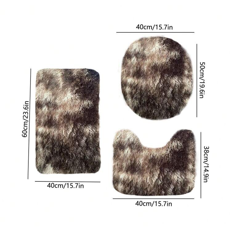 3 Pcs Mixed Color Bath Rugs Set, Bath Rug + Contour Mat + Toilet Seat Cover, Soft Microfiber Water Absorbent And Non-Slip Bathroom Rugs, Machine Washable, Easy To Dry - màu nâu - Xem 3