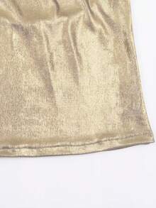 Solid Color Backless Halter Draped Sleeveless Top, Summer Vacation - Gold - View 4