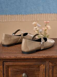 女士时尚方头低帮棕色卡其色鞋，办公休闲百搭鞋，户外休闲高端时尚玛丽珍鞋，春秋季 - 卡其色 - 查看 5