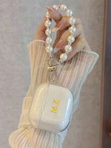 2pcs Customized Minimalist Transparent Earphone Case With Pearl Chain Keychain, TPU Anti-Drop Case & Earphone Cover Compatible With Apple Pro/Pro2/Pro3