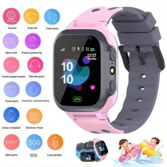 SIMSONLAB Beste cadeau van 2025, slim kinderhorloge, smartwatch in kaartstijl, locatiebepaling, bellen, beltoonmeldingen, apparaatzoeker, comfortabele polsband, verkrijgbaar in meerdere kleuren, telefoonzoeker, GPS-positionering, SOS-noodoproep, camera, wekker