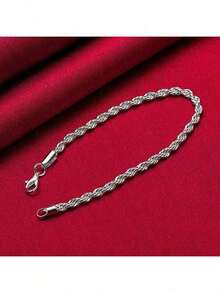 925 Sterling Silver Twisted Classic Bracelet In Silvery Color, A Stylish Accessory For Daily Wear For Both Men And Women. - 銀色 - 查看 3