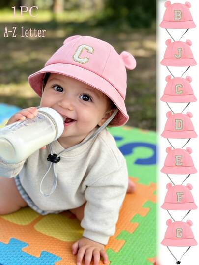 1pc Adjustable Breathable Hat, 26 Letters Customizable, Pink Beach Sun Protection Hat, Suitable For Toddlers, Kids, Girls, Ideal For Holidays, Outdoor Activities, Daily Wear, Birthday Gift
