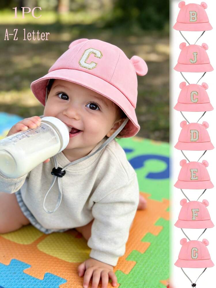 1pc Adjustable Breathable Hat, 26 Letters Customizable, Pink Beach Sun Protection Hat, Suitable For Toddlers, Kids, Girls, Ideal For Holidays, Outdoor Activities, Daily Wear, Birthday Gift - Pink - View 1
