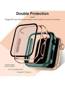1个绿色玫瑰金饰边时尚二合一保护壳，带超薄钢化玻璃屏幕保护膜，防震保护套，兼容 Series Ultra/SE/7/6/5/4/3/2/1，38/40/41/42/44/45/46/49mm，适用于屏幕保护膜 - 綠色 - 查看 7