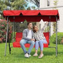 Columpio para Exterior con Toldo Ajustable │ Silla Columpio de 3 Asientos para Adultos con Cojines Gruesos │ Estructura de Acero Resistente │ Ideal para Porche, Jardín o Patio Trasero - Rojo - Ver 3