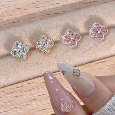 10 chiếc trang sức móng tay vuông sang trọng, thanh lịch, phụ kiện móng tay tối giản phong cách Y2K cho ngày Valentine, đá pha lê trắng và hồng lấp lánh, phù hợp cho nhiều mục đích trang trí móng tay DIY, móng ngắn, dụng cụ làm móng kiểu Pháp.