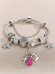 1pc European & American Style DIY Beaded Bracelet With Airplane & Suitcase Pendant, Suitable For Daily Wear As Gift For Friends - Multicolor - View 9
