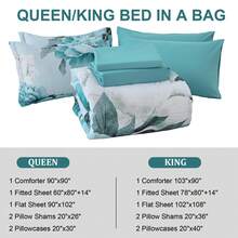 7 Piece Aqua Blue Floral Comforter Set Full/Queen/King Size Bed In A Bag,Flowers Printed On Light Comforter Set With Sheets, Soft Microfiber Botanical Bedding Set For Wedding Items,Home Bed Room Decor,All Season Bedroom Decor - 水藍色 1116 - 查看 7