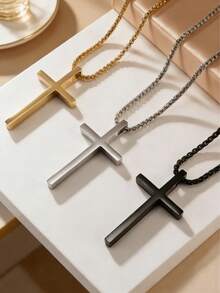1pc Minimalist Stainless Steel Cross Necklace, Suitable For Men To Wear In All Occasions - Pendant Necklace - View 1