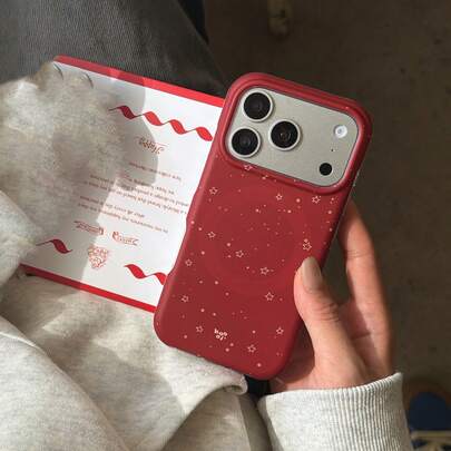 极简半封闭磁吸式红色底星形手机壳，适用于 17 Pro Max、16 Pro Max，可爱时尚，女生必备，保护套