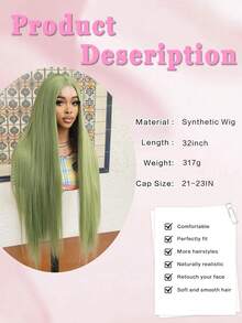 合成耐热4x2 U型蕾丝假发，无刘海，32英寸，超长直发，自然柔软，橄榄绿逼真假发，易于佩戴，合成纤维材质，耐热，自然逼真，适合女孩聚会、角色扮演和日常佩戴 - 橄欖綠 - 查看 9