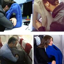 1pc Inflatable Travel Pillow With Patented Valve Design - Neck & Head Support Travel Accessory For Long Haul Flights Cars Buses Trains Office Napping | 24-Hour Shipping - Black - View 8