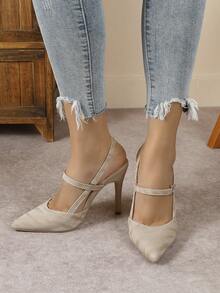 女士尖头镂空优雅派对高跟鞋，时尚百搭无后跟浅口鞋，黑色、白色、蓝色可选，适合春季和秋季穿着。 - 杏色 - 查看 3