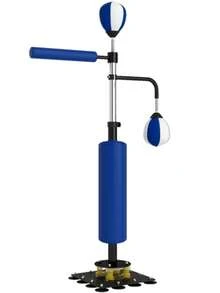 Boxing Stand, Two Speedballs, Rotating Punching Bar, Punching Pads, Adjustable Height, Steel, 107 X 36 X 140-205 Cm, Blue