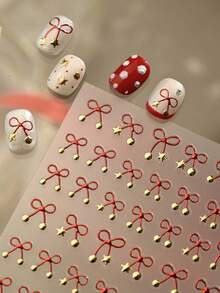 1Pc New Year Red Sweet Dollar-Style Bow-Shaped Star-Shaped Nail Art Sticker Manicure Decal - Red - View 4
