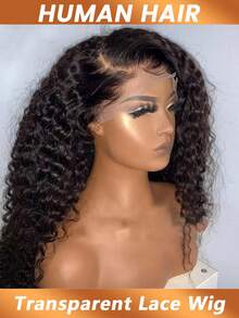 Kinky Curly Wave Transparent 13x4 Lace Front Wig Brazilian Human Hair Pre Plucked Natural Black Curly Wave Wig With Baby Hair 180% Density - Natural Black - View 5