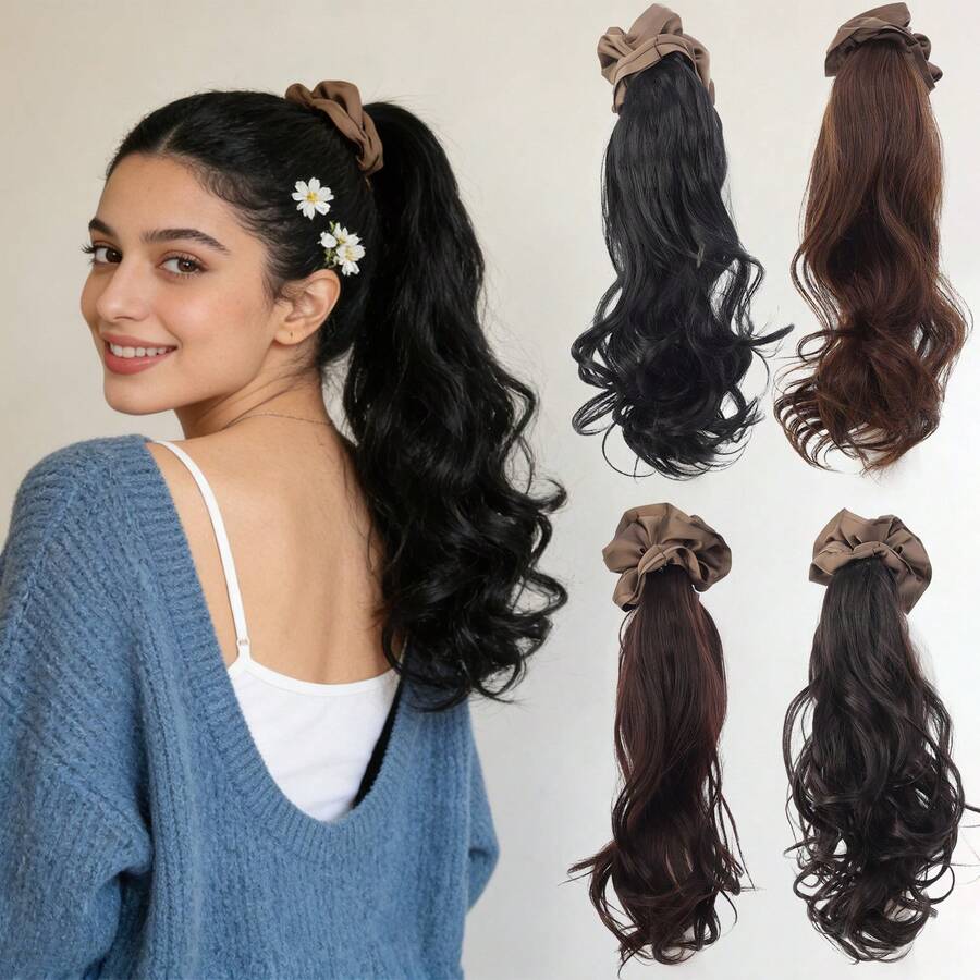 夹式波浪马尾假发，轻松舒适的仿发马尾辫，女士适用 - 彩色 - 查看 1