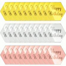 30 piezas Decoraciones para pastel de acrílico con mensaje "Feliz Cumpleaños", en forma de círculo/corazón/hexágono con efecto espejo, en colores dorado + oro rosa + plata, adecuadas para decorar pasteles en fiestas de cumpleaños - Multicolor - Ver 10