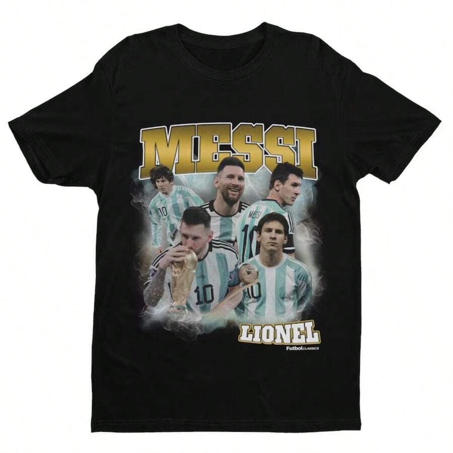 Lionel  Homage _ Argentina Football T Shirt _ Football _ Soccer _ Fan _ Lionel Gift - 黑色 - 查看 1