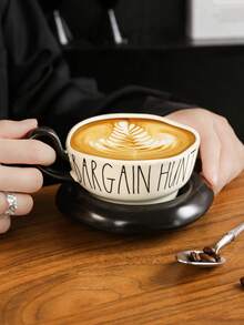 1pc Creative English Letter Coffee Cup & Saucer Set, Ceramic Material, Suitable For Home, Restaurant, Club, Party Use - Multicolor - View 5