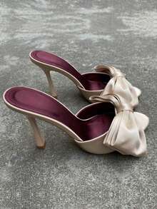 Dép lê cao gót kiểu Pháp thắt nơ cỡ lớn, dép bít mũi hở mũi, thích hợp cho hoạt động ngoài trời mùa hè. - Màu be - Xem 4