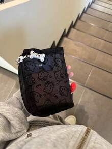 1个三丽鸥网眼铅笔盒/化妆包，大容量铅笔盒，简约黑色铅笔袋，多功能文具收纳袋，适合学校、文具、节日礼物、返校季使用 - 彩色 - 查看 8