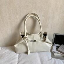 1pc Women's Large Capacity Handbag, PU Leather Shoulder Bag, Casual Classic Minimalist Designer Business Style Bag, Fashion Ladies Commuter Bag, Black, White, Brown, Silver - Beige - View 7