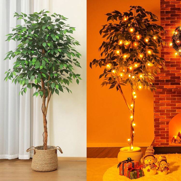 6 Feet Artificial Ficus Tree, Tall Lifelike Greenery With Natural Wood Trunk Living Room, Office Floor And Corner Decor - 6' - Xem 3