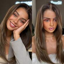 2026新款蕾丝前假发，中棕色/金色合成纤维，Futura材质，无需胶水，预先拔毛发际线，13x4，适合角色扮演、派对、日常佩戴，可做挑染，耐热纤维材质。 - 彩色 - 查看 13