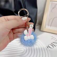 1pc Cute Charcoal Ball Cartoon Keychain, Creative Funny Charcoal Ball Pendant, Retro Student Doll Keychain Charm, Suitable For Christmas, Valentine's Day, Halloween, Easter And Other Holidays, Adorable Monster Keychain Gift Bag Hanging Accessory, Creative Gift For Teachers, Friends, Sisters - Pompom Bunny - View 7