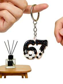 1pc/3pcs 2D Printed "67" Sports Ball Acrylic Keychain Backpack Decor, Interesting Dripping Ice Cream Style, Suitable For Party, New Year, Sports Birthday Gifts, Can Be Used As Gifts For Siblings, Unisex - Multicolor - View 13