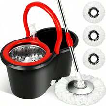 Bucket With Wringer Set, 360° Microfiber Spin Mop With Bucket And 3 Microfiber Mop Heads And 61 Stainless Steel Adjustable Handle Floor Cleaning, Black - 黑色 - 查看 8
