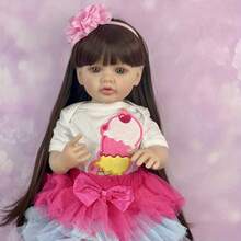 55 CM Full Soft Vinyl Body Reborn Baby Doll Toy For Girl Brown Long Hair Princess Toddler Doll Handmade Birthday Gift For Child - 乙烯基身體娃娃 - 查看 1