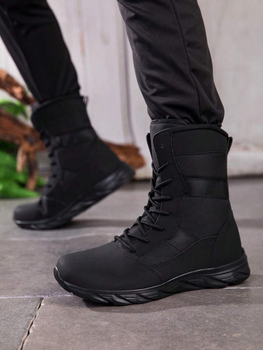 Men's Outdoor Sports Shoes Hiking Boots Trekking Boots Mountaineering Boots, Solid Color Versatile High-Top Boots Training Shoes, Fashion Design Unisex Couple Styles - Black - View 1