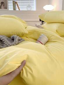 Bộ 3 món ga trải giường bằng cotton mềm mại, phối màu xanh dương và trắng. - Màu vàng - Xem 5