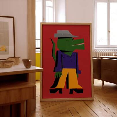 1幅鳄鱼艺术帆布海报。趣味家居装饰。时尚房间装饰美学及房间装饰用品。卧室装饰、房间装饰、美学海报，可选配画框。