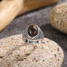 1pc Fashionable Vintage Hollow Out Men's Date Ring - Antique Silver - View 4