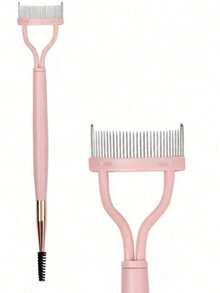 1pc Pink Dual-Ended Lash Comb: One End Deeply Combs Through Clumped Mascara, The Other End Grooms Small Areas Like Lash Tips And Lower Lashes - Fully Functional For Creating Perfect Eye Makeup. Can Also Be Used As An Eyebrow Brush, Eyeshadow Brush, And Spiral Brush. - Multicolor - View 1