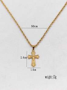 1pc Bestselling Men's Twist Chain Hip Hop Cross Pendant Necklace - Yellow Gold - View 5