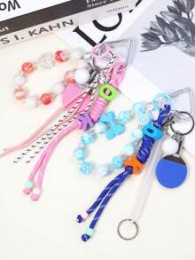 1pc Elegant Fashion Dopamine Braided Tassel Beaded Keychain, Chic Girl Backpack Charm Accessory - A - View 3