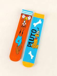 Disney 迪士尼 1/3/5 双装 春夏迪士尼经典角色（唐老鸭/高飞/米妮/米奇/黛丝/布鲁托）大胆波普艺术风格混搭图案条纹弹力透气船袜 日常休闲/国际妇女节/圣帕特里克节迪士尼角色袜 柔软舒适时尚袜 青少年及成人 - 彩色 - 查看 6