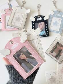 1件套女孩心形天使翅膀3英寸镂空吊坠卡片套装 学生追星者小卡片展示卡套装 校园卡包 - 彩色 - 查看 3