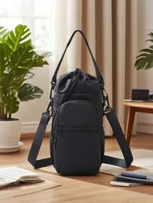 40盎司/1.2升保温水壶套，带手机袋、可调节肩带，兼容史丹利水壶，适合徒步、露营、运动 - 保温斜挎包