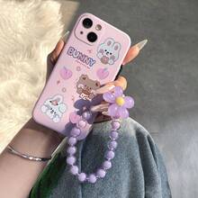1pc Purple Silicone Phone Case With Cat Pattern & Beaded Lanyard, Compatible With IPhone 16, 15, 14, 13, 12, 11 Pro Max, XS Max, X, XR, 8, 7, 6, 6S Mini, Plus And 2022 SE. A Perfect Birthday Gift For Girlfriend, Boyfriend, Friend Or Yourself, Designed To Prevent Dropping. - Purple - View 9