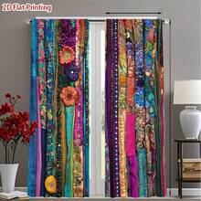 Boho Floral Striped Curtains - Semi-Sheer Window Drapes With Rod Pocket, Peach Skin Curtains, Single-Sided Printed, Vibrant Multicolor Floral Patterns - Machine Washable Polyester For Living Room, Bedroom, Kitchen, Enhance The Sense Of Happiness At Home, Spring Home Decor And Gifts (Rod Not Included) - Style 1 (2 Panels) - View 3