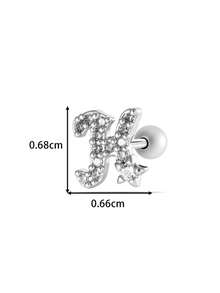 Toppiercing 1件铜锆石26个英文字母耳钉，不锈钢杆耳骨穿孔耳环